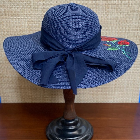 🌟3xHP🌟Glam Old Hollywood Rose Sequin Navy Hat - Picture 10 of 14